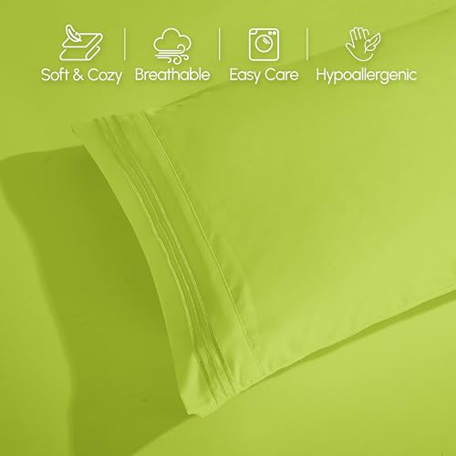 Elegant Comfort Luxurious 1500 Premium Hotel Quality Microfiber Three Line Embroidered Softest 4-Piece Bed Sheet Set, Wrinkle and Fade Resistant, Queen, Lime Elegant Comfort