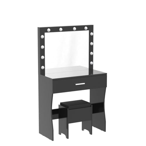 Titoni Vanity Desk, Makeup Vanity Desk Storage with Mirror, Lights for Bedroom (Black)