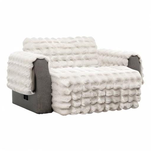 Snugglesinto Soft Faux Fur Sofa Cover Thick Shaggy Fuzzy Sectional Couch Cover Non-Slip Plush Sofa Slipcover Furniture Protector for Kids, Pets(Loveseat, White-Bubble) Snugglesinto