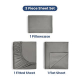 3 Piece Twin Sheet Set | 400 Thread Count | Twin Bed Sheets Set | Lightweight Breathable 100% Cotton Sheets | Wrinkle Resistant & Fade Resistant Sateen Sheets | Silky Soft & Durable | Gray Martex