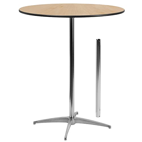 Adjustable 36'' Round Wood Cocktail Table with 30'' and 42'' Columns in Natural Finish Flash Furniture