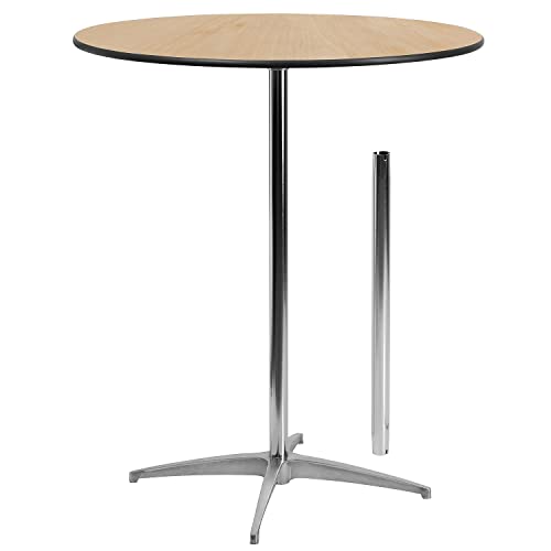 Adjustable 36'' Round Wood Cocktail Table with 30'' and 42'' Columns in Natural Finish - WoodArtSupply