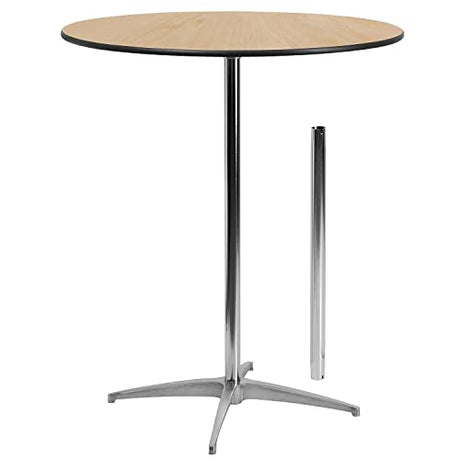 Adjustable 36'' Round Wood Cocktail Table with 30'' and 42'' Columns in Natural Finish Flash Furniture