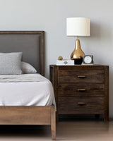 Karl home Farmhouse Nightstand with Charging Station, Solid Pine Wood 3 Drawer Night Stands for Bedroom, Bedside Table with 2 USB Ports & 2 AC Outlets, Vintage End Tables, Brown Karl home