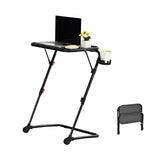 Homy Casa Adjustable Z Shaped Study Desk with Cup Holder, No Assembly Required,Space Saving Portable Laptop Foldable Table for Home Office Living Room & Bedroom, Sturdy Metal Frame with PP Top, Black Homy Casa