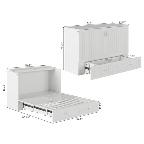 AFI, Southampton Murphy Bed Chest Queen with 6" Mattress, Storage Drawer & Built-in USB Charger, White AFI