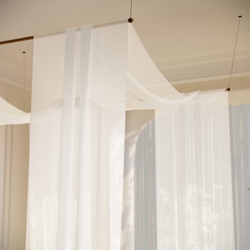 lazyzzz White Canopy Bed Curtains with Light Princess Bed Canopy Scarf for Full/Queen Metal Bed Frame,Wood Frame Bed-2 Panel Sheer Curtain lazyzzz