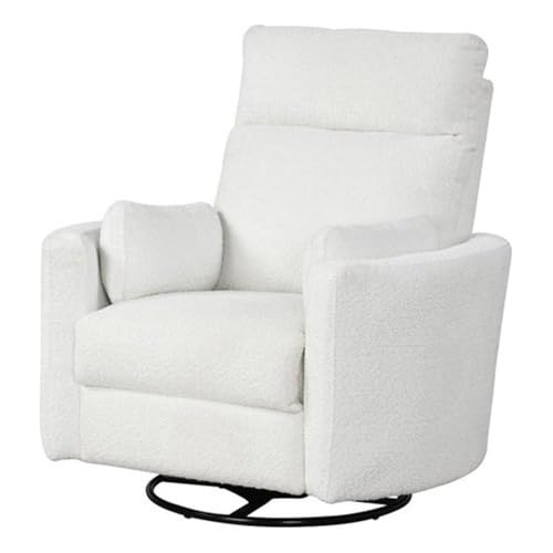 Pemberly Row Modern Chenille Fabric Swivel Recliner, Upholstered Seating Chair with Swivel Reclining Operation for Interior Seating Placement, Chenille Fabric in Oyster White Finish