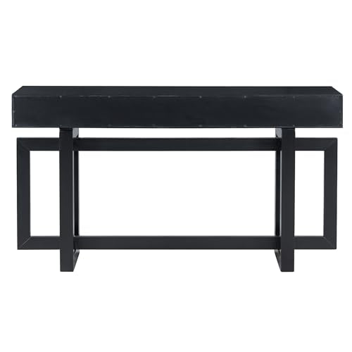 Contemporary Modern Entryway Console Table 57-Inch Extra Long Entry Sofa Table with Storage Drawers for Living Room Hallway, Black Amposei