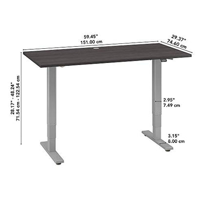 Bush Furniture Cabot 60W x 30D Electric Height Adjustable Standing Desk in Heather Gray