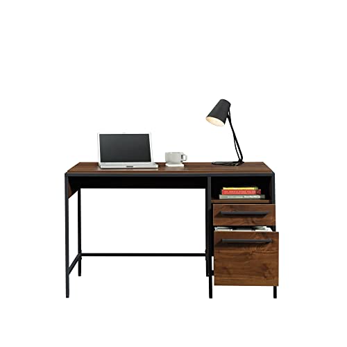 Sauder Nova Loft Single Ped Desk, L: 48.74" x W: 24.96" x H: 29.53", Grand Walnut Finish - WoodArtSupply