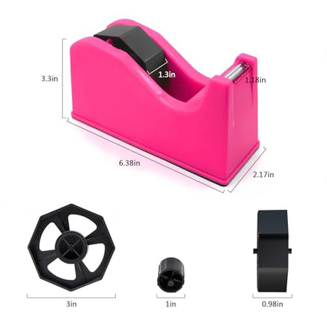 Tape Dispenser, Heat Press Tape Dispenser, Desk Heat Tape Dispenser 6.3 x 2.5 x 3.4 Inch, Holder Fits 1" and 3" Core,Nonskid Base Weighted Desktop Tape Dispenser (Pink) LKYUYV