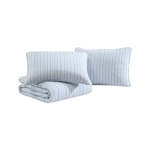 Nautica - Twin Quilt Set, Reversible Cotton Bedding with Matching Sham, Casual Home Decor for All Seasons (Coleridge Stripe Light Blue, Twin) Nautica