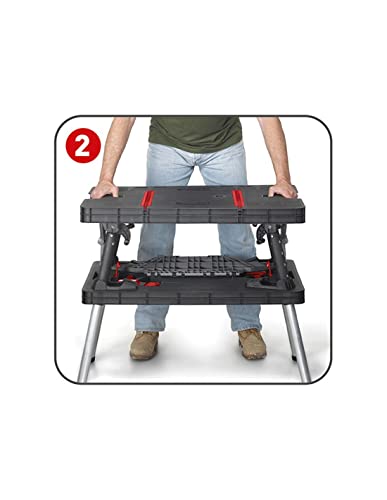 KETER 249137 Folding Workbench Portable Painted Tool Table with Integrated Handle 53 x 83 x 75.5 cm, Red-black Keter