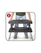 KETER 249137 Folding Workbench Portable Painted Tool Table with Integrated Handle 53 x 83 x 75.5 cm, Red-black Keter