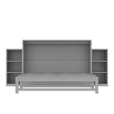 Bellemave Queen Size Murphy Bed, Cabinet Bed with 2 Shelves and Storage Drawers, Farmhouse Murphy Cabinet, Noisy Free, for Guest Bedroom, Living Room, Office, Light Gray Bellemave