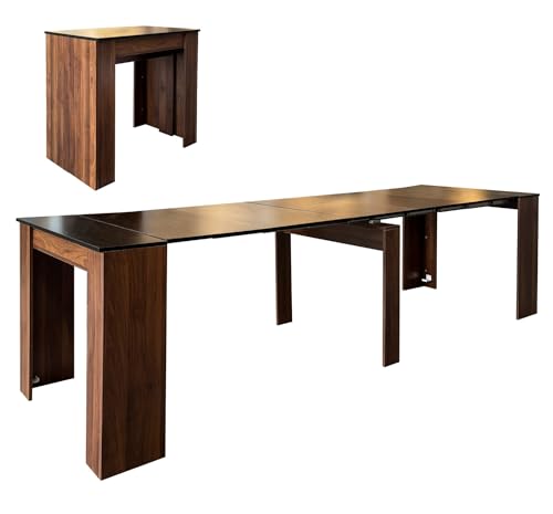 Extendable Console Table with Extension Leaves, Black Dining Room Table, 20''-118'' Expandable Dining Table for Living Room, Space Saving Extendable Dining Room Table for 2-12 Person, Walnut Legs Henf