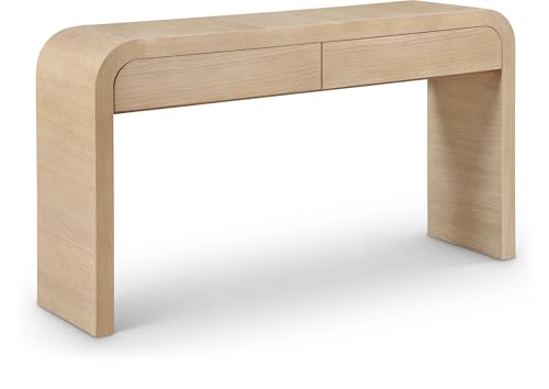 Meridian Furniture 272-S Cresthill Collection Mid-Century Modern Console Table with Oak Wood, Natural White Oak Finish, Curved Art Deco Design, 54" W x 14" D x 30" H, White Meridian Furniture