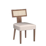 HNY Mid Century Modern Rattan Dining Chairs Set of 6, Farmhouse Linen Upholstered Accent Chair Curved Backrest Kitchen Chairs, with Hardwood Frame, Beige HNY