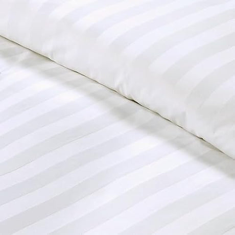 Amolavet Hotel Bedding Duvet Cover Full Size Cotton White Satin Striped Textured with Zipper - Duvet Cover Full 3 Pcs Set 79x90 - Comforter Cover/Quilt Cover Full Size Amolavet