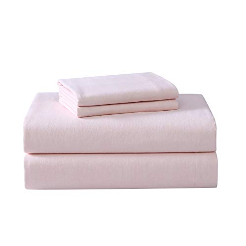Laura Ashley - Flannel Sheets Twin Size, Anti-Pilling & Wrinkle Resistant Cotton, Touchably Soft for All-Season Comfort - Bed Sheets with Matching Pillowcase & Fitted Sheet (Bright Blush) Laura Ashley