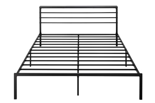 SHA CERLIN King Size Bed Frame with Headboard Shelf and Strong Metal Foundation, No Box Spring Needed, Black SHA CERLIN