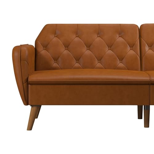 Novogratz Tallulah Memory Foam Futon, Convertible Couch, Camel Faux Leather