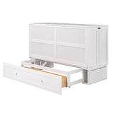 Hlcodca Unique Queen Size Mobile Murphy Bed with Drawer,Wood Storage Bed with Little Shelves on Each Side,for Small Spaces Apartments Studio Guest Room Use Hlcodca