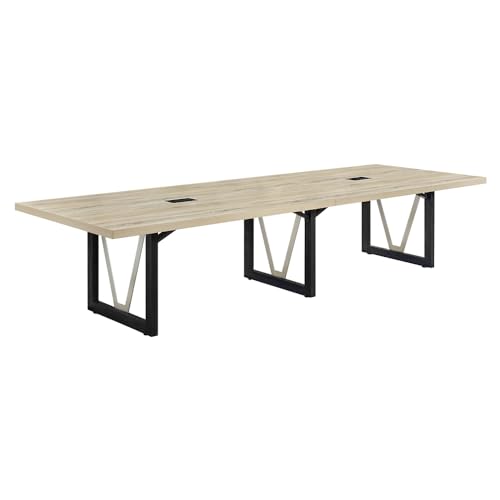 NBF District 12FT Industrial Conference Table - Wooden Conference Room Table with Power Outlets & USB Ports - Business Style Training Tables for Home Kitchen, Sunlight Ash nbf signature series