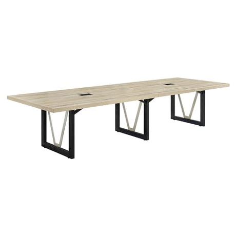 NBF District 12FT Industrial Conference Table - Wooden Conference Room Table with Power Outlets & USB Ports - Business Style Training Tables for Home Kitchen, Sunlight Ash nbf signature series