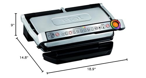 T-Fal, Electric Grill, OptiGrill Stainless Steel XL 6 Servings 9 Intelligent Automatic Cooking Modes 1800 Watts Nonstick Removable Plates, Dishwasher Safe, Panini Press Sandwich Maker T-Fal