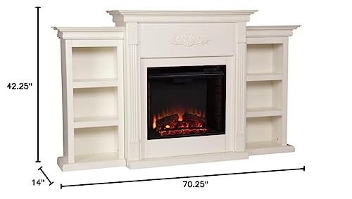 Bowery Hill Traditional Wood Electric Fireplace with Bookcases in Ivory BOWERY HILL