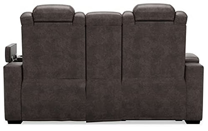 Signature Design by Ashley Hyllmont Power Reclining Loveseat with Center Console, Weathered Gray