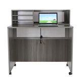 nbf signature series Modern Reception Desk - at Work Mobile Standing Height Checkout Counter Station - 48" W x 30" D Gray Laminate for Front Desk Use and Reception Counter nbf signature series
