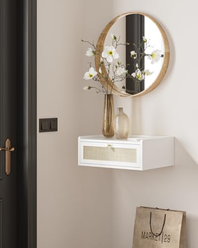 AEPOALUA Floating Nightstand,Wall Mounted Night Stand with Drawer,Small Floating Shelves,Floating Wood Bedside Table for Bedroom、Living Room、Bathroom(No Assembly) AEPOALUA