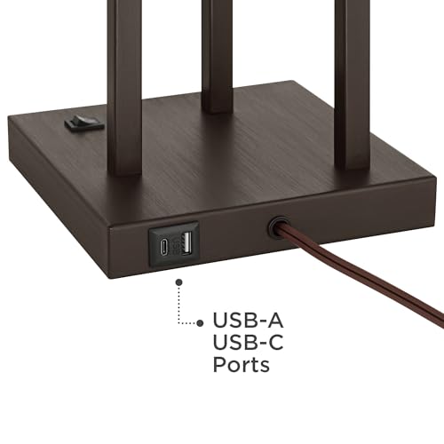 Franklin Iron Works Modern Console Table Lamp 29 1/2" Tall with USB Ports A+C Charging Bronze Metal White Glass Square Shade for Bedroom Living Room House Bedside Nightstand Home Office Entryway Franklin Iron Works