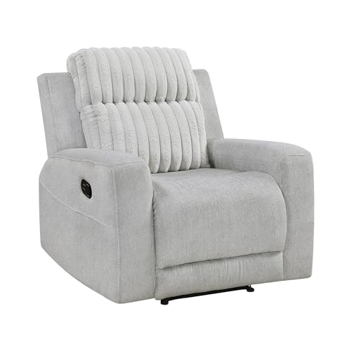 Lexicon Modern Recliner Chair for Living Room, Manual Wall Hugger Textured Microfiber Reclining Chair, Plush Corduroy Channel Seat Back, Manual Recliner, Light Gray Lexicon