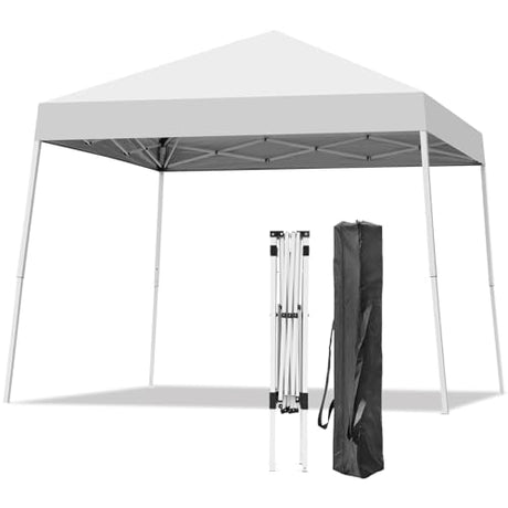 Oneofics Canopy Tent, 10X10 FT Pop Up Canopy Outdoor Instant Tent Slant Legs with Carrying Bag, Portable Gazebo Shelter for Patio Deck Garden and Beach - 8X8 FT Canopy Cover (White) Oneofics