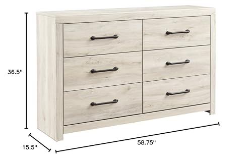 Signature Design by Ashley Cambeck Farmhouse Industrial 6 Drawer Dresser, Whitewash Signature Design by Ashley