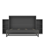 KEIKI Queen Size Murphy Bed Chest, Folding Cabinet Wall Bed Frame with Storage Drawers & Shelves, Space Saving Hideaway Cabinets Beds Frames for Apartment Bedroom Guest Room, Wood Slat Support, Grey KEIKI