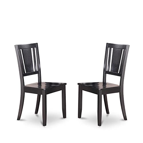 East West Furniture DUC-BLK-W Dudley Dining Room Chairs - Slat Back Solid Wood Seat Chairs, Set of 2, Black - WoodArtSupply