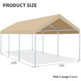 Rutile 10'x20' Carport Canopy ONLY Tent Garage Replacement Top Tarp Car Shelter Cover w/Ball Bungees Beige (Only Top Cover, Frame is not Included) Generic
