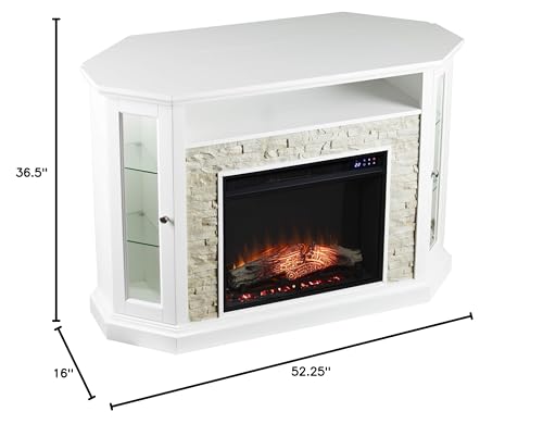 SEI Furniture Redden Faux Stone Corner Convertible Electric Fireplace with Media Storage, New Fresh White SEI Furniture