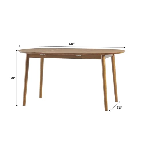 Walker Edison Mid Century Solid Wood Oval Extension Dining Table with Hairpin Legs and Removable Leaf, 60 Inch, Caramel Walker Edison