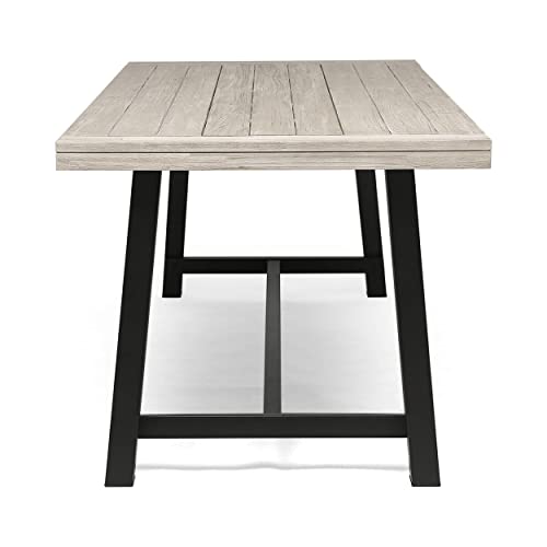 GDFStudio Outdoor Eight Seater Iron Dining Table, Light Gray and Black Finish GDFStudio