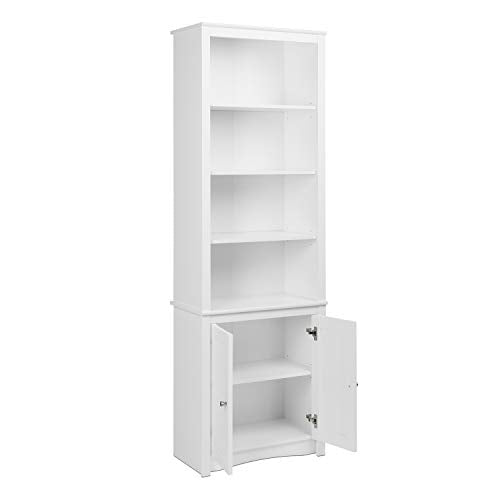 Prepac Tall Bookcase with 2 Shaker Doors, 14.5"D x 26.25"W x 80"H, White Prepac