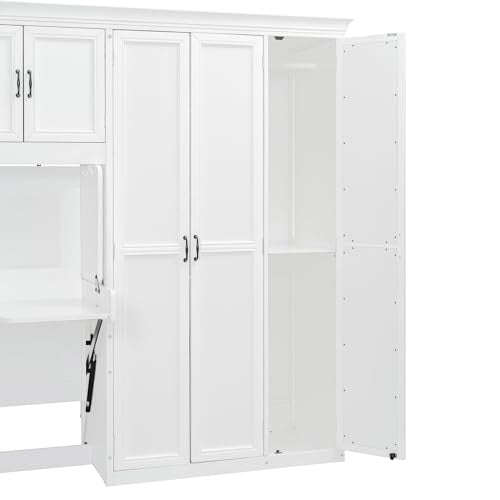 Merax Murphy Bed Wall Bed with Wardrobe, Cabinet and Desk, Twin Size, White Merax