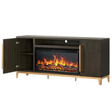 BELLEZE Fireplace TV Stand with 36" Electric Fireplace with Sound, Entertainment Center for TVs Up to 75", TV Console with Storage Cabinet and Open Shelf for Living Room, Bedroom-London (Dark Walnut) BELLEZE