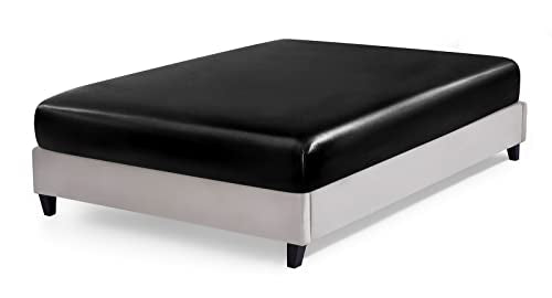 P Pothuiny Satin Fitted Sheet Twin XL Size, 1 Single Fitted Sheet Only, Extra Soft Deep Pocket Bottom Bed Sheets Mattress Cover Fits 12" to 16", Wrinkle Free, Fully Elasticized (Black) P Pothuiny