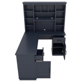 Hlcodca L Shaped Computer Desk with Drawers, Bookshelf & Hutch, Modern Corner Home Office Desk, L-Shaped Study Table Writing Corner Gaming Computer Desk with Storage (Antique Blue) Hlcodca